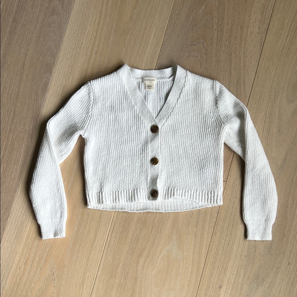 J Crew Crewcuts - Kids White Button-Up Cardigan Size M (8-9)